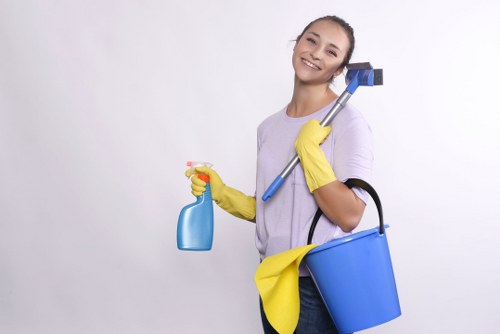 Office cleaners maintaining desks and meeting rooms in Ruislip