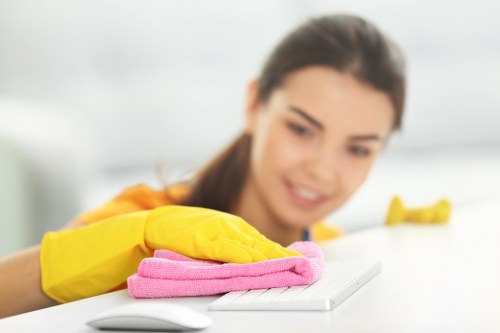Professional carpet cleaning process in progress