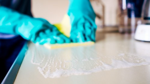 Technician treating a stained carpet area in a Ruislip home